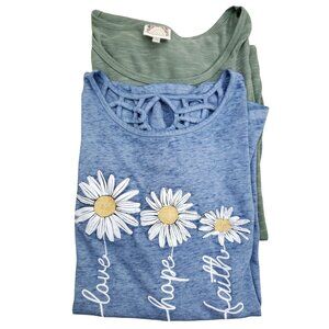 Set Of 2 Joei & I Womens 2X Graphic T-Shirts Blue & Green Cotton Blend
